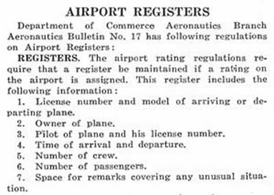U.S. Department of Commerce, Airfield Register Guideline, Ca. 1926 (Source: Webmaster) 
