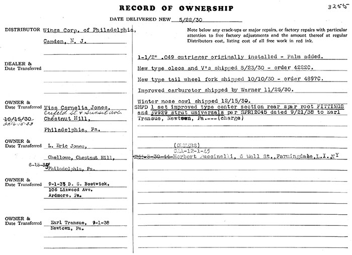 Manufacturer's Specification Sheet, Waco NC839V, May 22, 1930 (Source: Heins) 