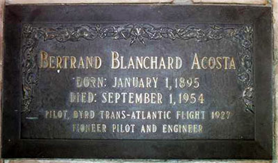 Bert Acosta, Grave Marker, September 1, 1954 (Source: findagrave.com) 