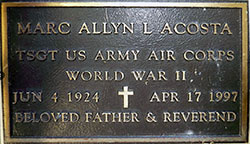 Allyn Lee Acosta, Grave Marker, 1924-1997 (Source: ancestry.com)