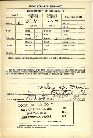 W.H. Engle Draft Registration, Back, October 16, 1940 (Source: ancestry.com)