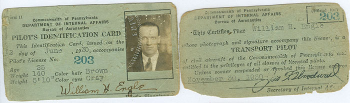 W.H. Engle, State of Pennsylvania Pilot Identification Card, June 2, 1930 (Source: Engle Family)