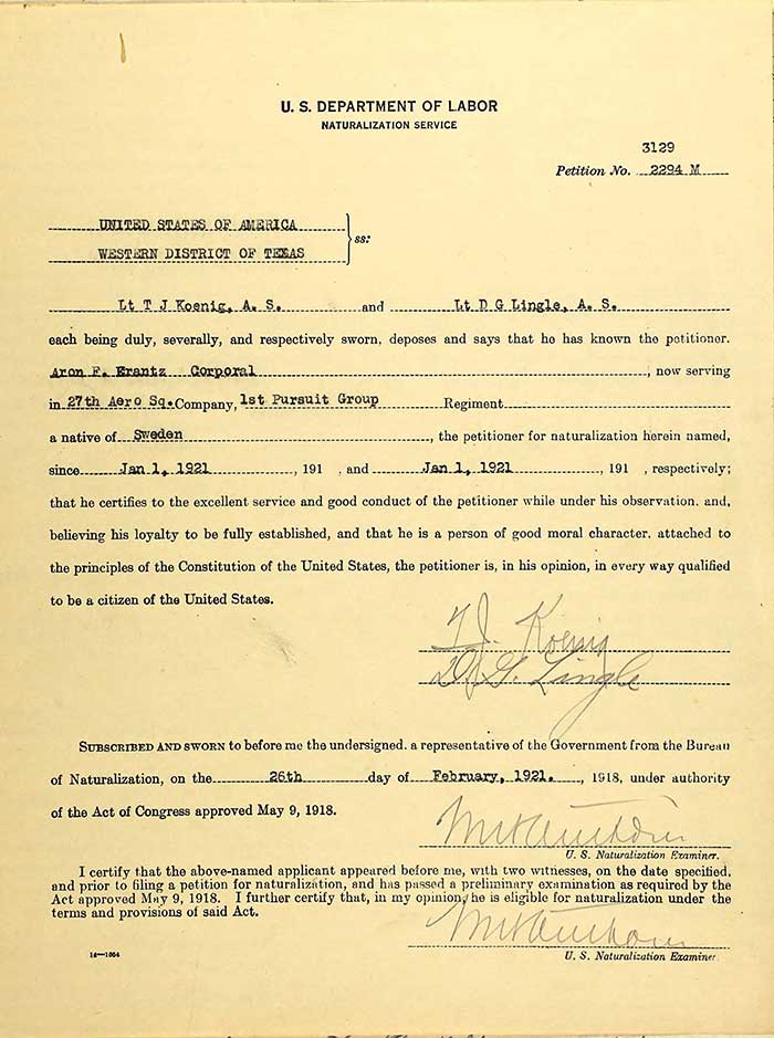 A.R. Krantz, U.S. Naturalization Form, February 26, 1921 (Source: ancestry.com)