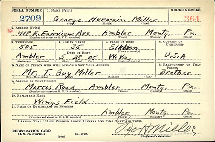 G.H. Miller Draft Registration, October 16, 1940 (Source: Woodling)