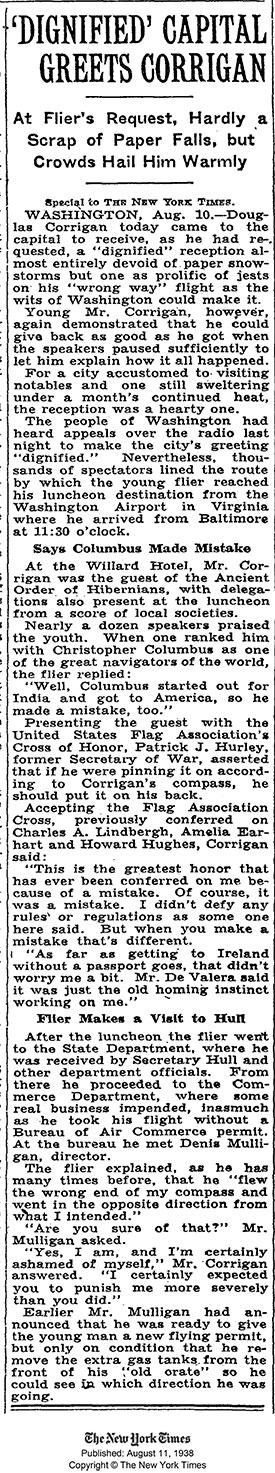 The New York Times, August 11, 1938 (Source: NYT) 
