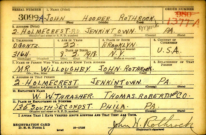 J.H. Rothrock, Sr. Draft Registration, October 11, 1940 (Source: ancestry.com) 